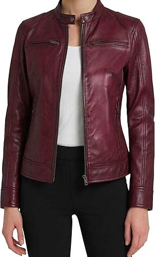 Premium Real Lambskin Leather Jacket Women - Cafe Racer Style Genuine Leather Motorcycle Jackets Womens