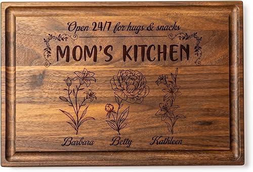 Custom Birth Flower -3 Types and 3 Sizes- Cutting Board with Kids Names, Personalized Gift for Mom, Wife, Grandma, Nana, Gift selection for mother's day ... Silveroy presents, for your loved ones.