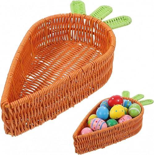 ABOOFAN Rattan Woven Basket Carrot Shaped Handwoven Wicker Storage Basket Decorative Fruit Candy Bowl Food Serving Tray for Easter Party Favors