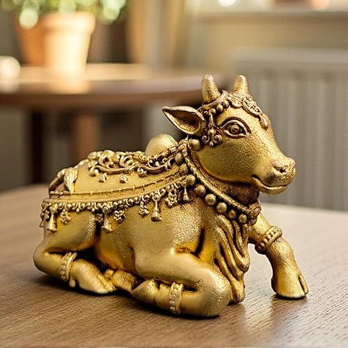 Brass Nandi Idol Shiv Parvati Vahan Bull Embossed Statue for Vastu 2.5" inch (80 Gram) Nandi Bull Statue Made of Brass Handmade Murti Unique for Gift and Home Office Decoration Worship
