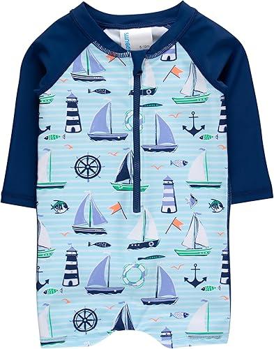 RUGGEDBUTTS Baby/Toddler Boy Swimsuit, One Piece Zipper Rash Guard Sunsuit with UPF 50+ Sun Protection