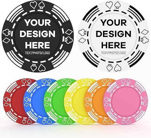 100 Custom Plastic Poker Chips, Personalized Tokens with Logo or Image, Double-Sided UV Printing, 8 Colors for Bar, Party, Corporate Gifts, and Events