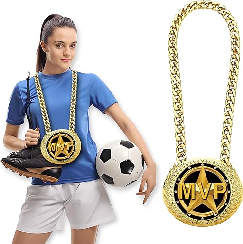 Greatest of All Time Turnover Chain - 6" Big Gold Awards Medal Goat Trophy Necklace Champion Chain for Football Fantasy Basketball Soccer Sports Achievements MVP Turnover Chain Athlete Prize Gifts