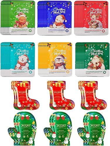 LAKSMI Christmas Skincare Face Masks Set for Women Teen Girls Selfcare Spa with Hand Foot Masks Stocking Stuffers Hydrating Repair (48PCS)