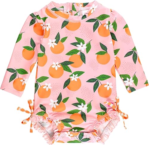 RuffleButts Baby Girls UPF 50+ Sun Protection Floral Printed Long Sleeve One Piece Rash Guard Swimsuit with Zipper — 16% off