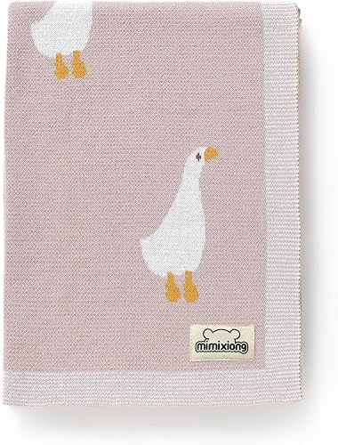 mimixiong Baby Blanket Knit Receiving Boys Girls Blanket Soft Cotton Neutral Blanke for Swaddle Crib Stroller with Cute Goose — 9% off