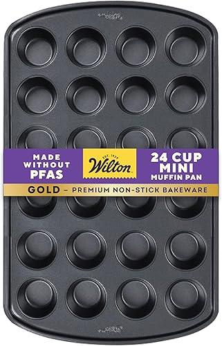 Wilton Gold Non-Stick 24-cup Muffin Pan, Cold-Rolled Steel Bakeware, Made without PFAs, 16 x 10 x 1 in., Packaging may Vary