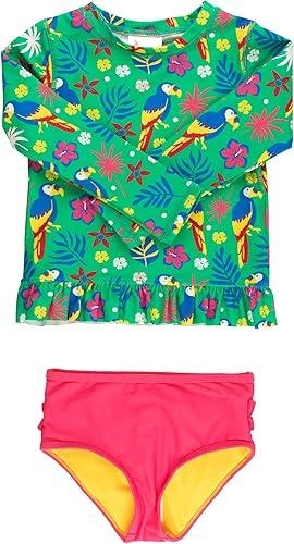 RuffleButts Baby/Toddler Girls Long Sleeve Rash Guard UPF50+ Sun Protected Bikini Swimsuit