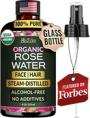 Ella & Eden Organic Rose Water Spray for Face, Hair - Hydrating, Refreshing Face Mist - USDA Certified 100% Pure Steam Distilled Hexane-Free - 4 Fl Oz
