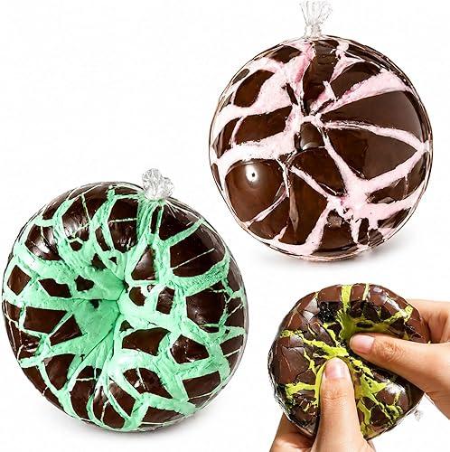 Wax Cracking Squishy, Crunchy Chocolate Squishy Ball, Soft Sensory Squeeze Toy for Stress Relief (Mint+Cream)