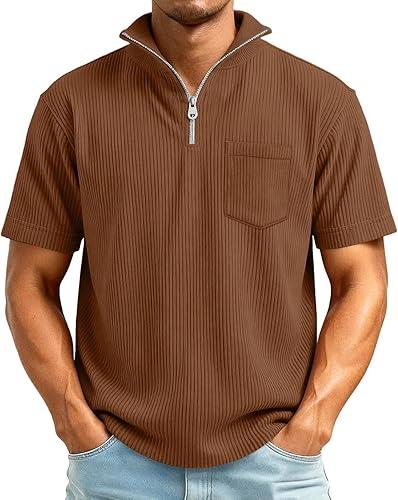 Mens Quarter Zip Pullover Corduroy Sweatshirt Casual Half Zip Sweater Tops Lightweight Stand Collar Golf Polo Shirts