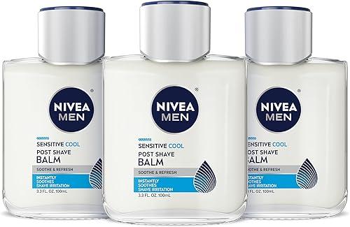 NIVEA MEN Sensitive Cool Post Shave Balm, Enriched with Chamomile and Seaweed Extracts, Alcohol Free After Shave Balm for Men, 3.3 Fl Oz Bottle, Pack of 3