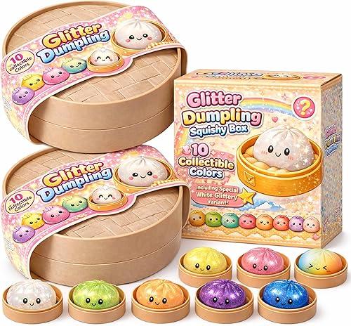 Glitter Dumpling Squishy, Random Colorful Dumplings Squishies with Box, Soft Sensory Squeeze Toy for Stress Relief (2 Pack)