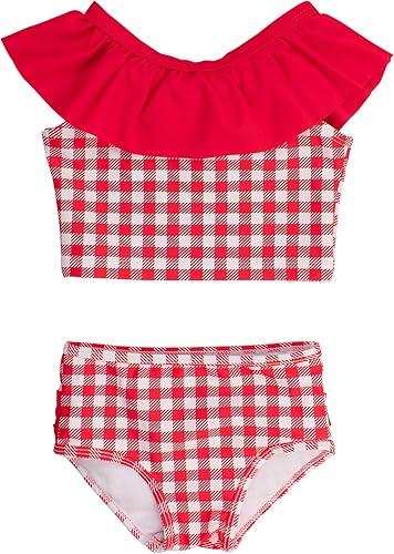 RuffleButts Girls UPF50+ Sun Protection One Shoulder Ruffle Tankini Two Piece Swimsuit