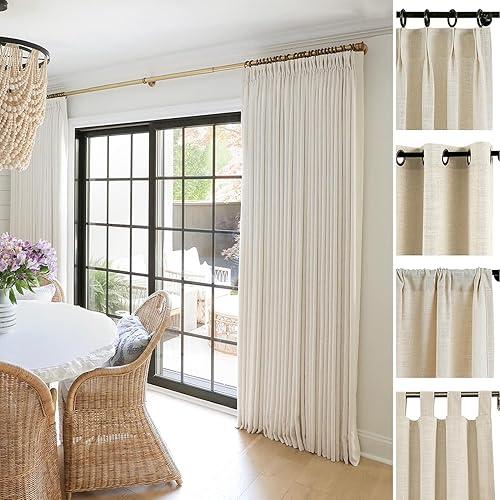 TWOPAGES Liz Linen Custom Curtain Customizable Size Blackout Pleated Header Memory Trained Neutral Linen Textured Window Drapes for Living Room Bedroom Patio Door Ceiling Track and Rod,1 Panel