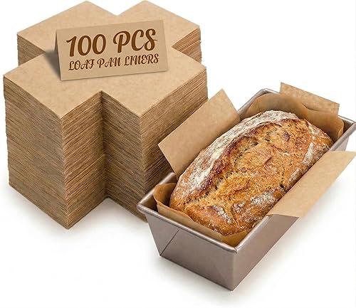 100Pcs Loaf Pan Liners for Baking Bread, 6.3x3x3.5in Pre-Formed Parchment Paper Non-Stick Disposable Greaseproof Baking Paper for Toast Cakes Banana Bread Cookies