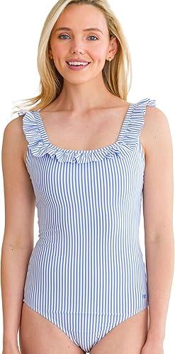 RuffleButts Women's UPF50+ Seersucker Ruffle One Piece