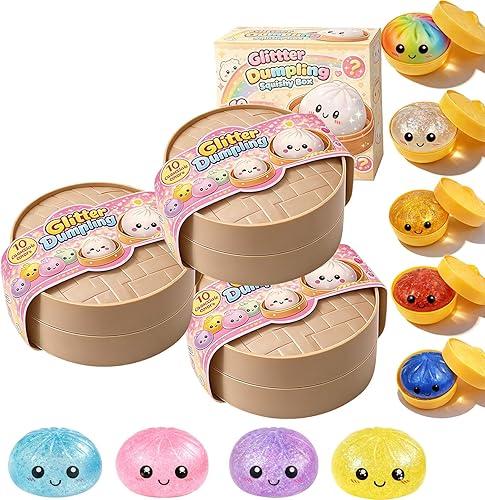 2026 New Mystery Dumpling Squishy, Rare Glitter Dumpling Squishy– Random Surprise Stress Dumplings in Mini Steamer Basket (Random*3)
