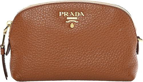 Prada Contenitore Caramel Brown Pebbled Leather Cosmetic Case Clutch Bag 1ND005