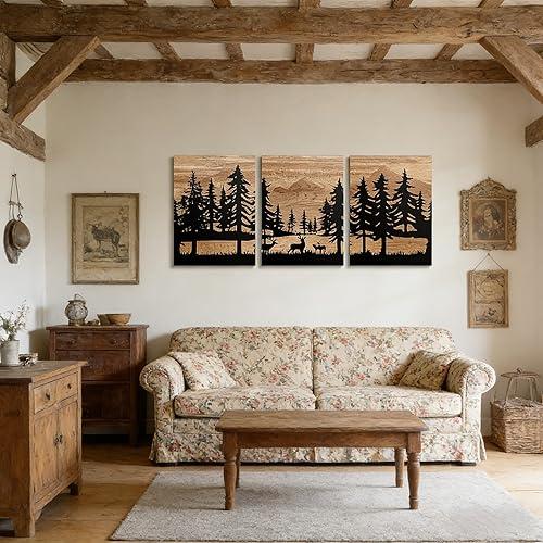 Erosebridal Rustic Farmhouse Canvas Wall Art Forest Cabin Wall Decor Woodland Deer Pictures Prints Framed - For Bedroom Living Room Bathroom,Wildlife Animal Pattern Posters 3 Piece 12"X16"