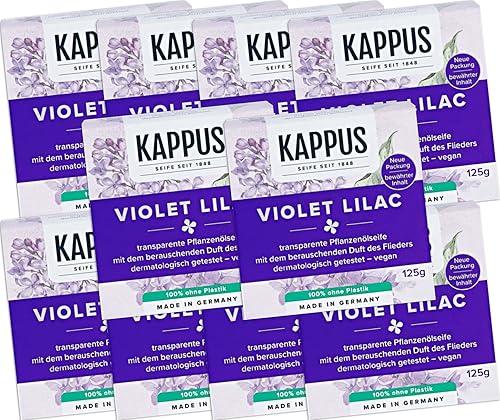 Kappus 10x125g Transparent Vegetable Soap with the delicate scent of Violet Lilac - Gentle care for all skin types/Germany
