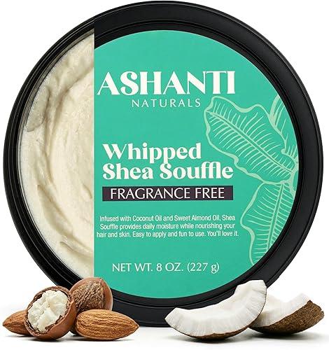 Ashanti Naturals Scented Whipped Shea Butter for Skin | African Body Butter for Women w/Coconut, Almond Oil(Fragrance Free Souffle, 8 oz)