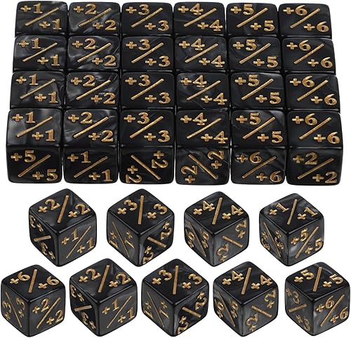 24Pcs 1/+1 Token Dice Counter, 0.63in D6 Plus and Minus Dice Set, Acrylic Board Game Accessory, Compatible with MTG Counter, CCG, Card Games, Black