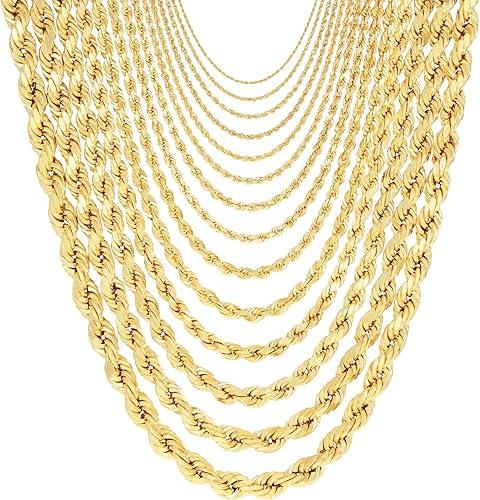 Nuragold 14K Real Yellow Gold Solid Rope Diamond Cut Chain Necklace 16"-30" (1mm-10mm) Italian Jewelry for Men & Women