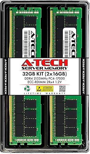 A-Tech 32GB Kit (2x16GB) DDR4 2133MHz PC4-17000 ECC RDIMM 2Rx4 Dual Rank 1.2V ECC Registered DIMM 288-Pin Server & Workstation RAM Memory Upgrade Modules (A-Tech Enterprise Series)