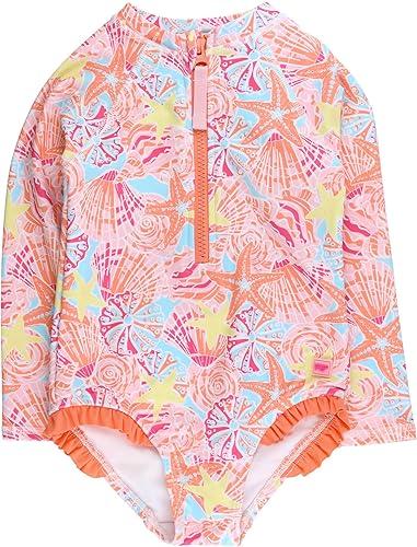 RuffleButts® Girls One Piece Rash Guard Baby Swimsuit UPF 50+ Sun Protection