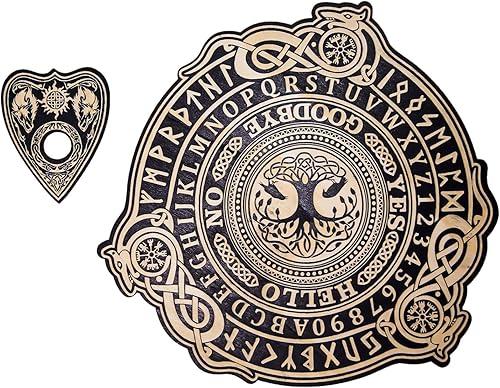 Large Wood Spirit Board with Planchette Mystical Dowsing Message Telling Tool for Games and Spiritual Exploration