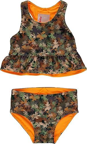 RuffleButts Baby/Toddler Girls UPF50+ Sun Protected Reversible Peplum 2 Piece Sleeveless Tankini