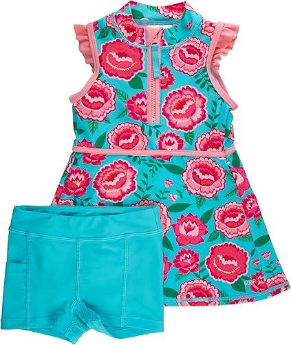 RuffleButts Girls UPF50+ Athletic Sleeveless Zip Ruffle Sleeve Active Dress