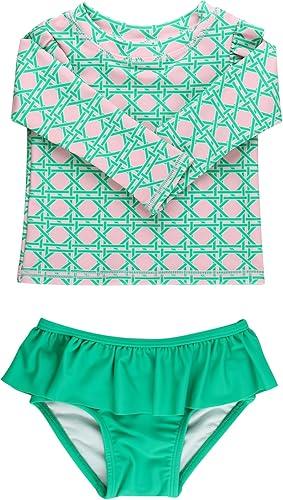 RuffleButts Baby Girls Modern Skirted Rash Guard Bikini - UPF 50+ Sun Protection Swimsuit