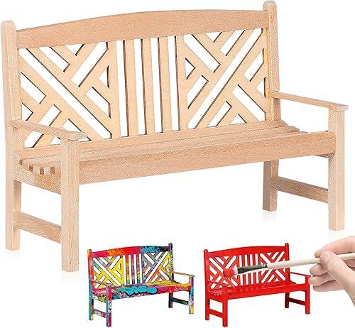 DOITOOL Miniature Bench Double Chair Model DIY Mini Furniture for Dollhouse Garden Scene Decor 1/12 Scale