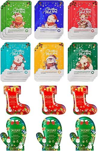 LAKSMI Christmas Skincare Face Masks Set for Women Teen Girls Selfcare Spa with Hand Foot Masks Stocking Stuffers Hydrating Repair (24PCS)