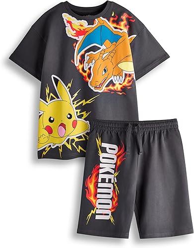 Pokemon Boys T-Shirt & Shorts Set Kids Graphic Tee & Bottoms Clothing | Pikachu Charizard Pokeball Complete Matching Outfit
