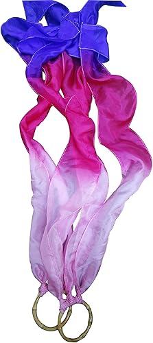Winged Sirenny Silk Hand Kite Runners (Set of 2) – Flowing Silk Ribbon Props with Bamboo Rings for Dance, Decor, or Movement Arts (Prosperity)