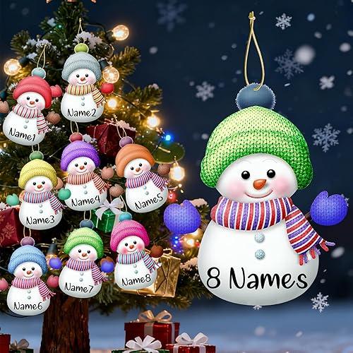 8 Pcs Personalized Christmas Snowman Ornaments with Name - Custom Christmas 2025 Decoration for Christmas Tree Hanging Ornament - Wooden Hanging Decor for Family Name, Friends