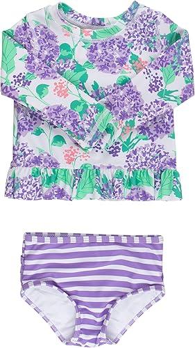 RuffleButts Baby/Toddler Girls Long Sleeve Rash Guard UPF50+ Sun Protected Bikini Swimsuit