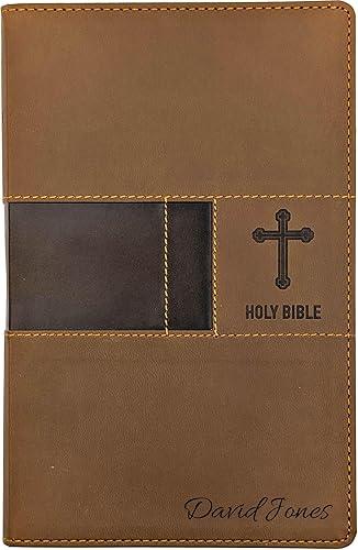 Farm and Posh Personalized NIV Premium Gift Bible – Brown Leathersoft Faux Leather | Custom Name Engraved | New International Version Red Letter Edition with Concordance & Presentation Page