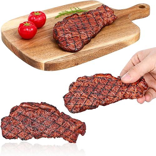 jojofuny 3 Pcs Artificial Fake Steak Play Food Models: Plastic Cooked Roast Beef Meat Props for Home Kitchen Decor, Cooking Play, Photography Props