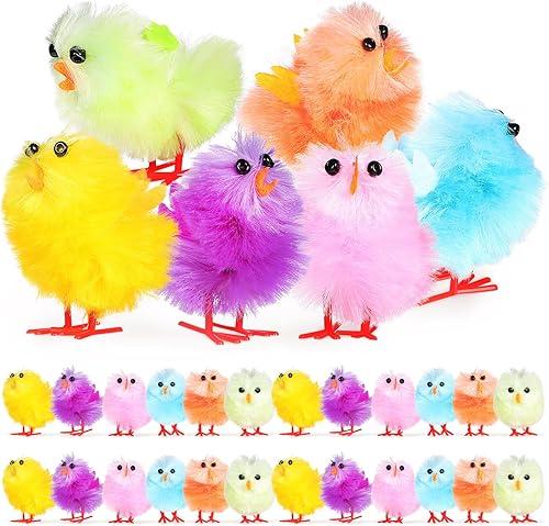 Luxshiny 36 Pcs Mini Colored Easter Chicks, Fluffy Plush Animal Figurines for Easter Basket Fillers, Party Favors, Spring Decorations, DIY Crafts