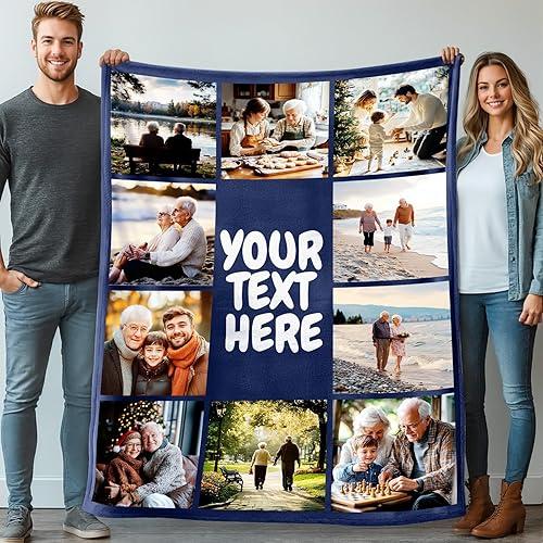 Custom Blanket with 10 Pictures 50"X60" Printed in USA | Personalized Blanket for Adults | Customized Blankets with Photos for Mom Dad | Personalized Birthday Gift for Women