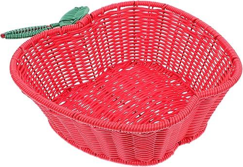 Kichvoe Apple Shaped Rattan Fruit Basket 10.6X8.1X3.7 Inch Handwoven Vine Storage Bowl for Kitchen Countertop Snack Organizer and Home Decor