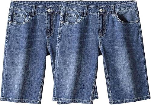 Men's Knee Length Straight Jean Short Stretchy Casual Cotton Denim Shorts Classic Short Pants with Pockets