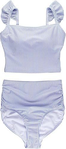 RuffleButts Women's UPF50+ Seersucker Ruffle Two Piece Family Matching Swimsuit