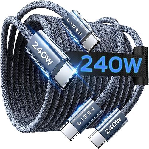LISEN USB C to USB C Cable, 240W C to C Cable Fast Charging [6.6FT, 2 Pack] Type C Charger Fast Charging USBC to USBC Cable for iPhone 17 16 15 Pro Max iPad MacBook Neo Air Pro Samsung S26 S25 Ultra