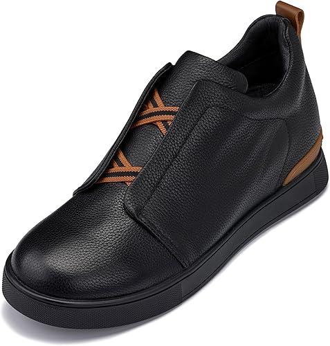 CALTO Men's Invisible Height Increasing Elevator Shoes - Lightweight Slip-on Pebble Grain Leather Snoafers - 2.6 Inches Taller - J1931