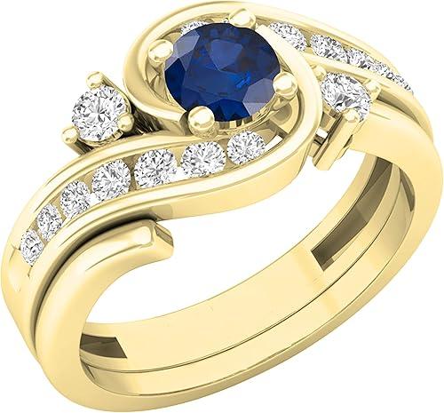 Dazzlingrock Collection 4.5mm Round Gemstone & White Natural Diamond Women Swirl Engagement Ring With Matching Band Set, in Real Solid Gold & 925 Sterling Silver